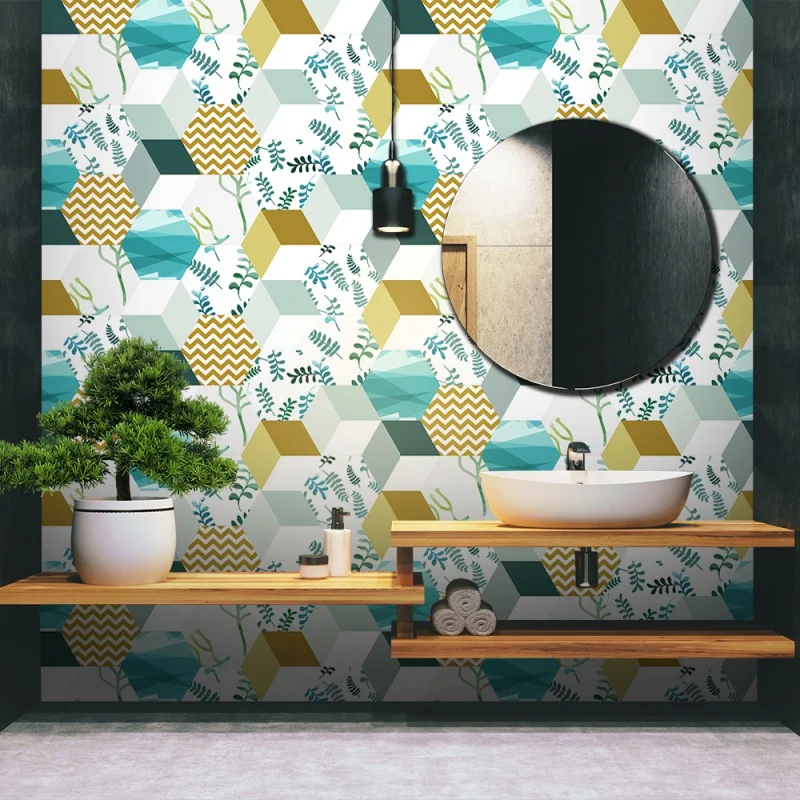 

10pcs Hexagon Tile Floor Stickers Kitchen Bathroom TV Sofa Wall Home Decor Peel & Stick Twill Surface Waterproof Art Wall Decals