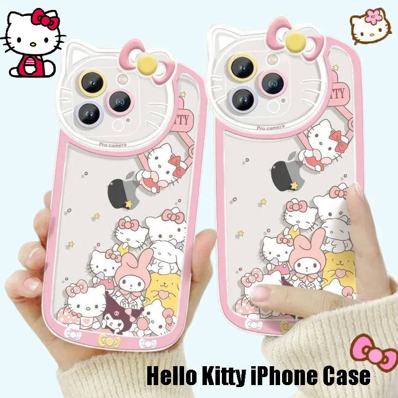 

Kawaii Sanrio Hello Kitty Прозрачный Женский чехол для IPhone 11 12 13 Promax мультфильм девушка Сердце коготь машина защитный чехол