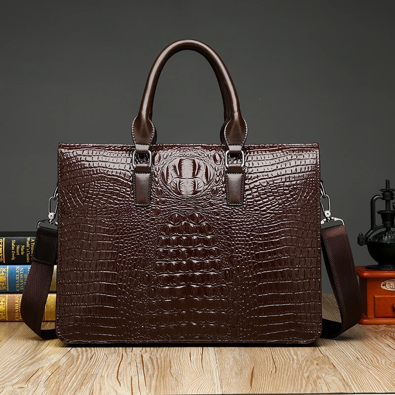 Men's Bags Shoulder Handbags Crocodile Pattern Hand File Bags Business Briefcases Business Bags Men's Work Bags 14 Computer Bag