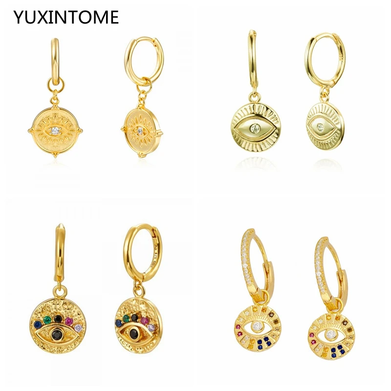 

Evil Eye Hoop Earrings 925 Sterling Silver Ear Needle Charm Crystal Eye Hanging Earrings Prevent Allergy Earrings For Women