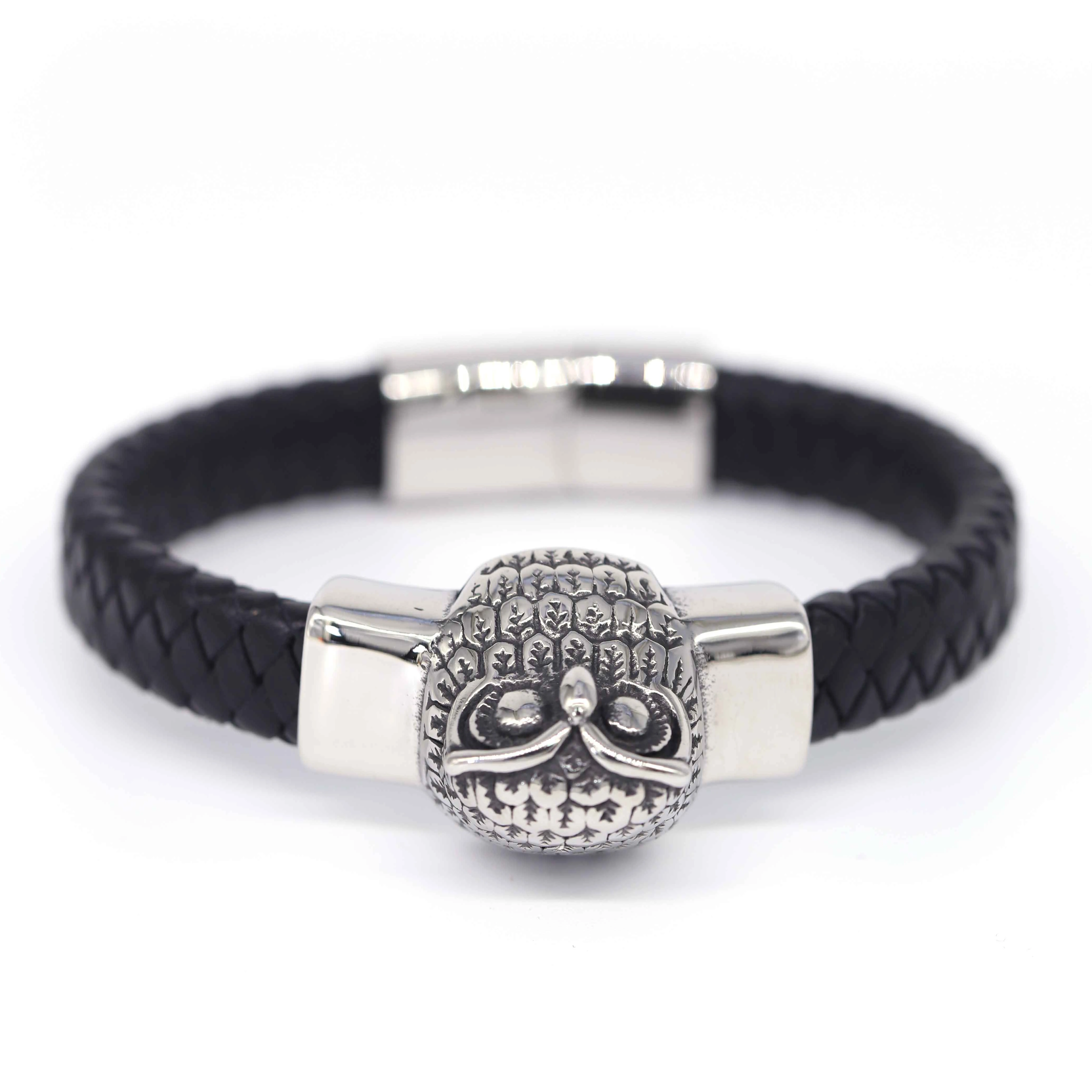 

Fashion Jewelry Bracelets 12mm Braided Owl Animal Vintage Leather Viking Stainless Steel Bracelet Punk Bracelet Men