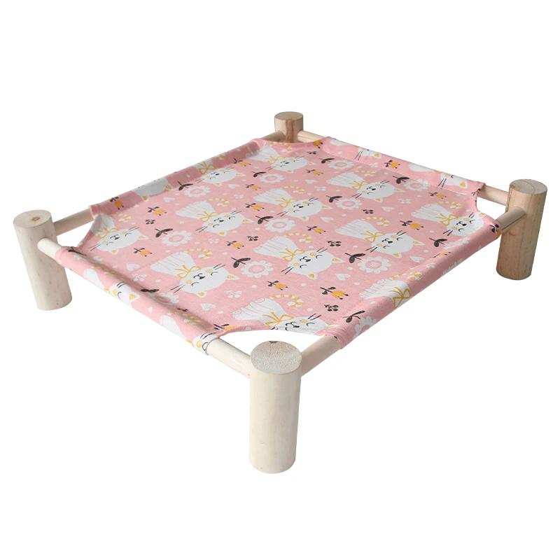 

Поднятая деревянная переносная охлаждающая кровать, гамак для кошек с подставкой, моющаяся хлопчатобумажная холщовая кровать для домашних...