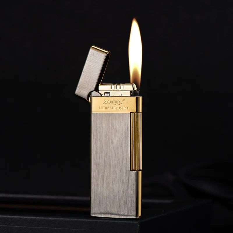 2022 New Slim Lightweight Zorro Wheel Side Fire 6mm Brass Refillable Inflatable Lighter Gift Smoking Accessories Men's Gadgets