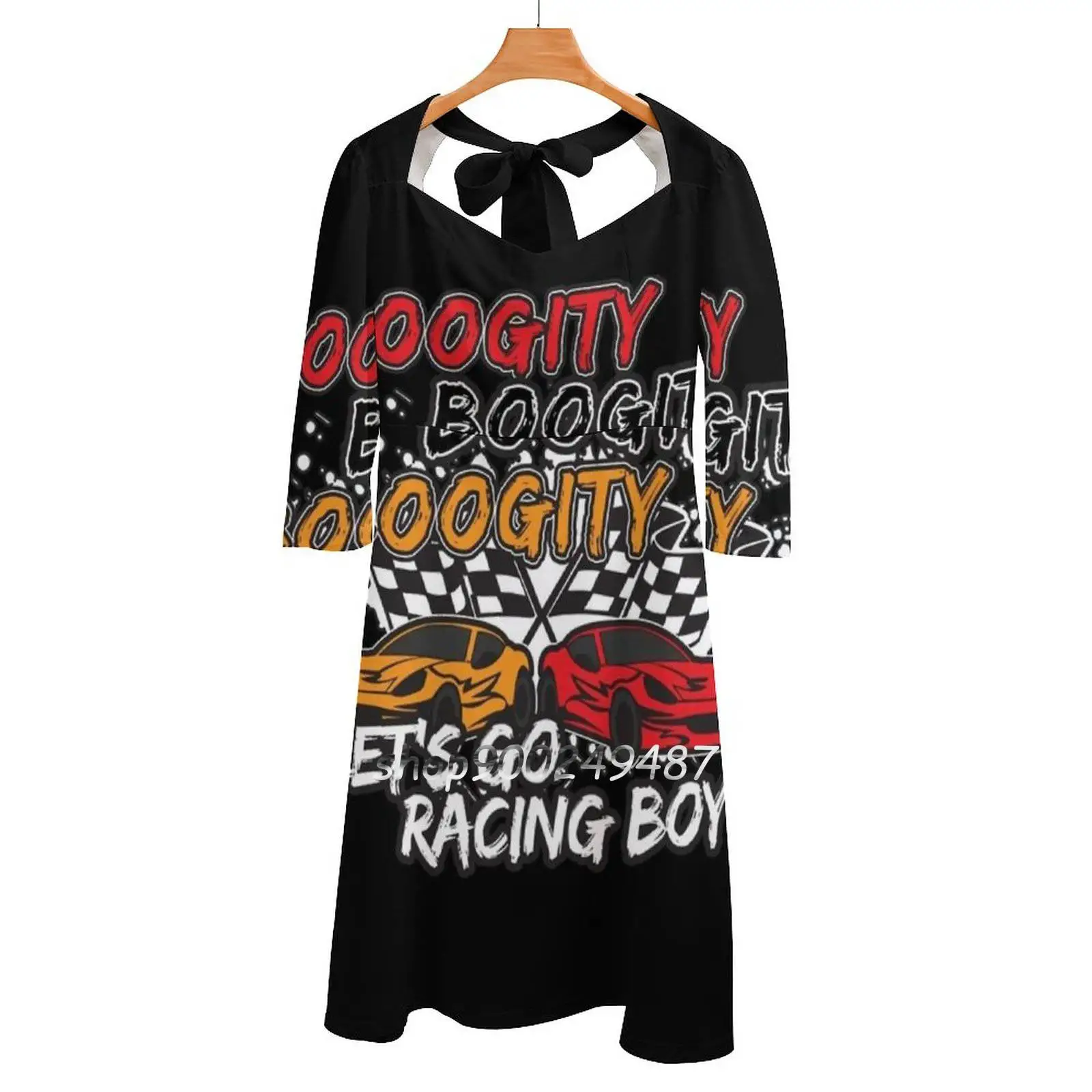 

Boogity Square Neck Dress Sweet Summer Dress Women Elegant Halter Print Dress Run Racing Vintage V8 Race Car Muscle Car
