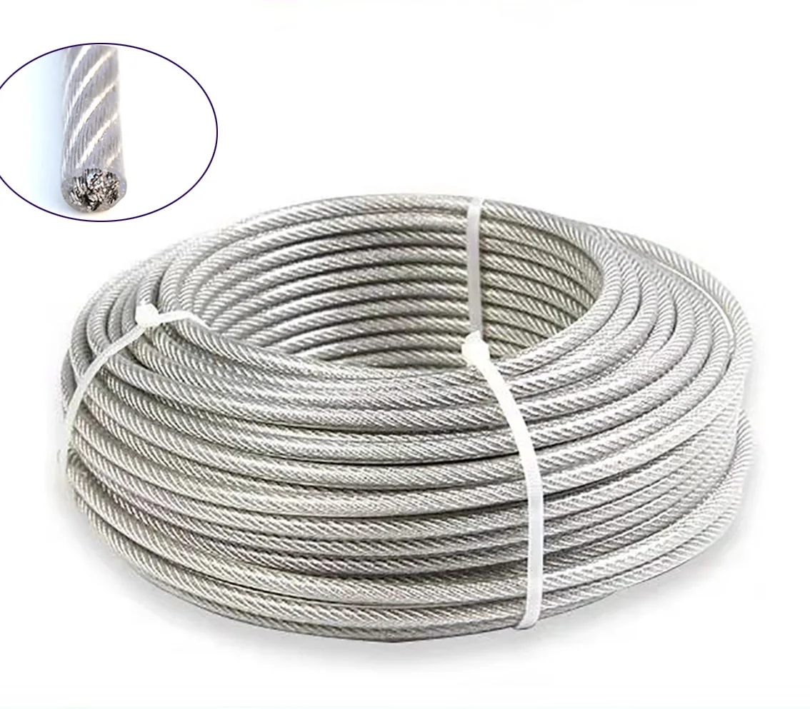 

304 Stainless Steel PVC Coated Wire Rope 7*7 Flexible Cable Clothesline 0.8mm 1mm 1.2mm-5mm Soft Cable Transparent Wire Rope 30