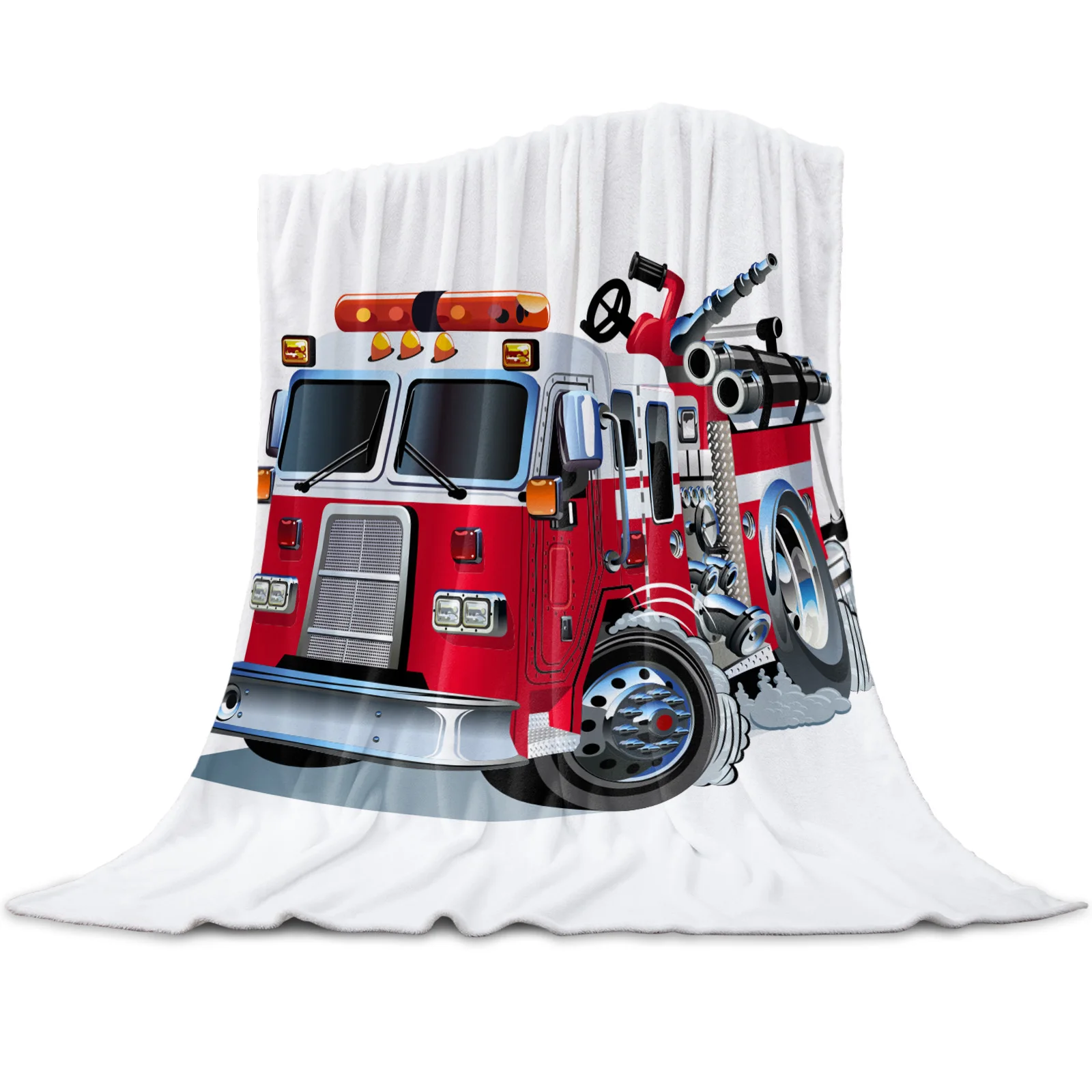 

Cartoon Fire Truck Blanket Flannel Fluffy Soft Cozy Warm Throw All Seasons Sofa Nap Bedspread Bed Blankets Kids Boys for Gift
