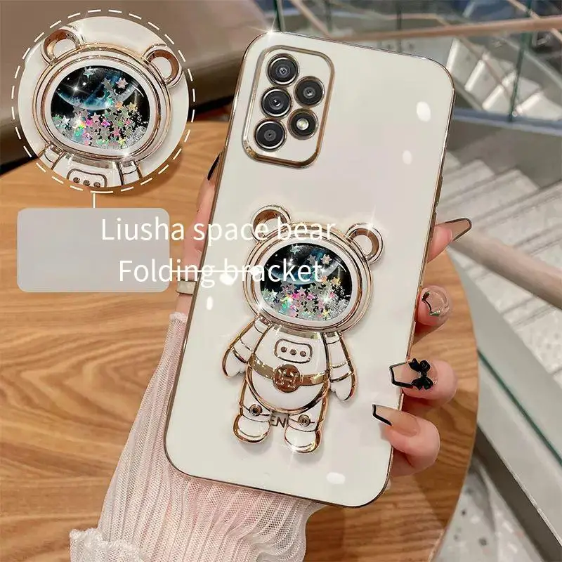 

Space bear Plating phone bracket Case for Samsung Galaxy A12 A22 A32 A42 A52 A72 A52S A13 A33 A53 A73 A82 4G 5G Silicone Cover