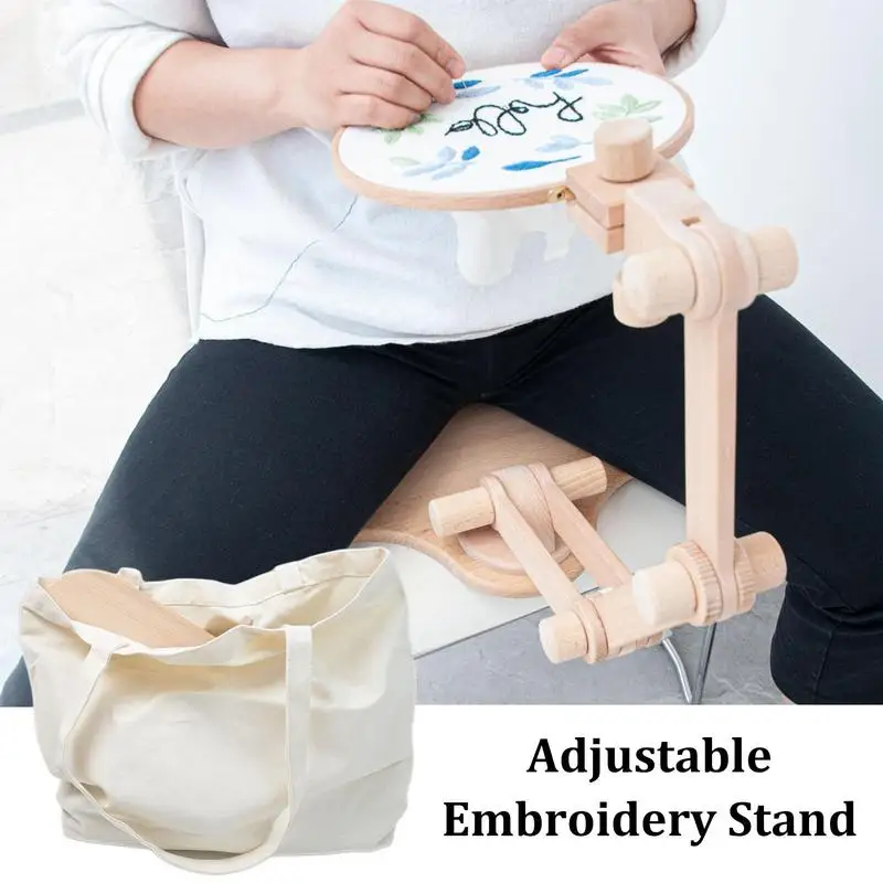 

Wooden Embroidery Hoop 360 Degree Rotation Embroidery Table Stand Adjustable Cross Stitching Rack Frames Rings Craft Tool