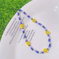 four color stitching resin mixed bead yellow smiley face mobile phone chain women beaded anti fall bracelet jewelry gift for her