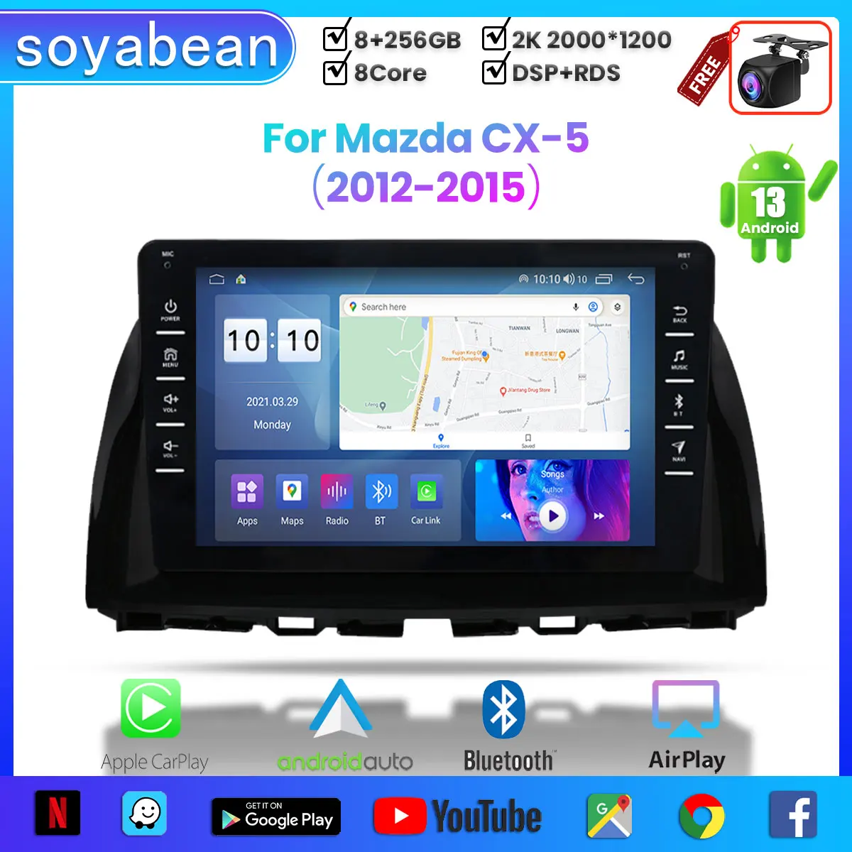 

Android 13 Car Radio for Mazda CX 5 2012-2015, 9inch 2K Multimedia Player with 4G Car Carplay & 2Din GPS Navigation.