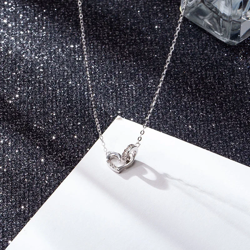 

VENTFILLE Silver Color Love Circle Interweaving Necklaces For Women Girl Zircon O-Chain Jewelry Gift Dropship Wholesal