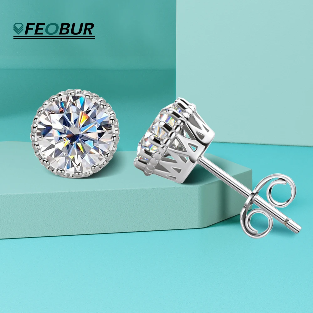 

1CT Moissanite Stud Earrings for Women Brilliant Round Cut Lab Created Diamond Crown Unique Design 925 Sterling Silver Earrings