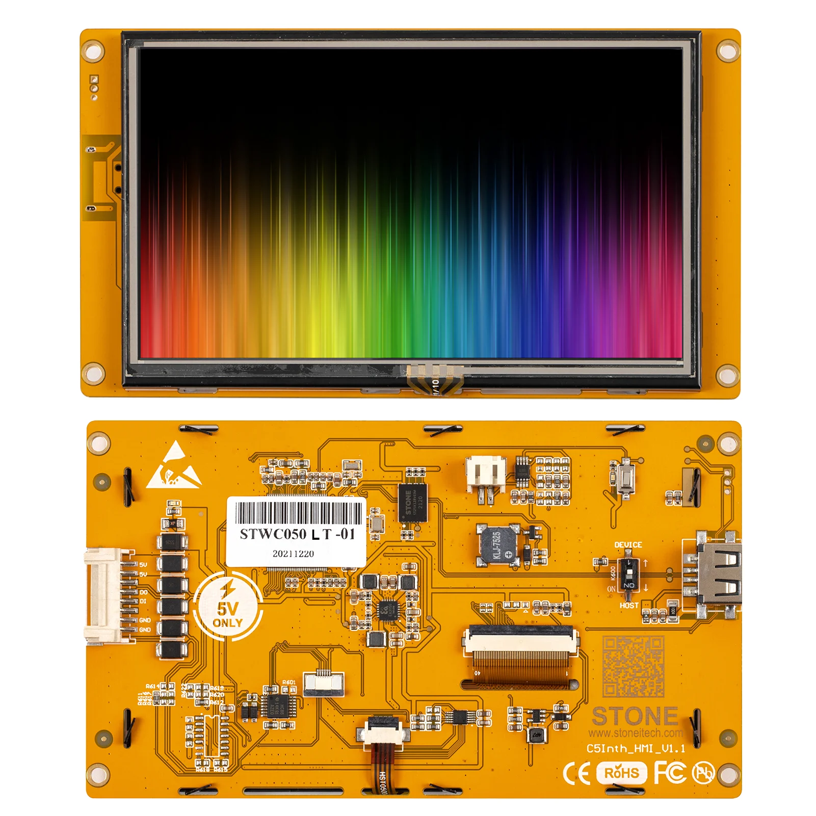 SCBRHMI C Series 5” Resistive Touchscreen Smart HMI TFT LCD Module with A Class Industry Panel