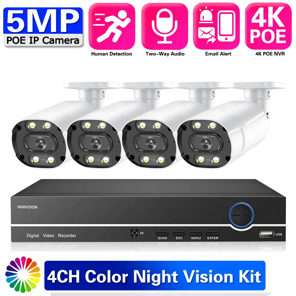 

Комплект камеры видеонаблюдения 5 МП, 4K 8-канальный сетевой видеорегистратор POE, система видеонаблюдения 5 МП, наружная цветная IP-камера ночн...