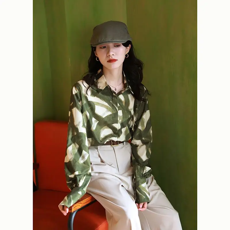 

Woman Summer Print Vintage Long Sleeve Blouses Female Style Retro Button Up Shirt Ladies Fashion Office Blouses Stylish Tops G14