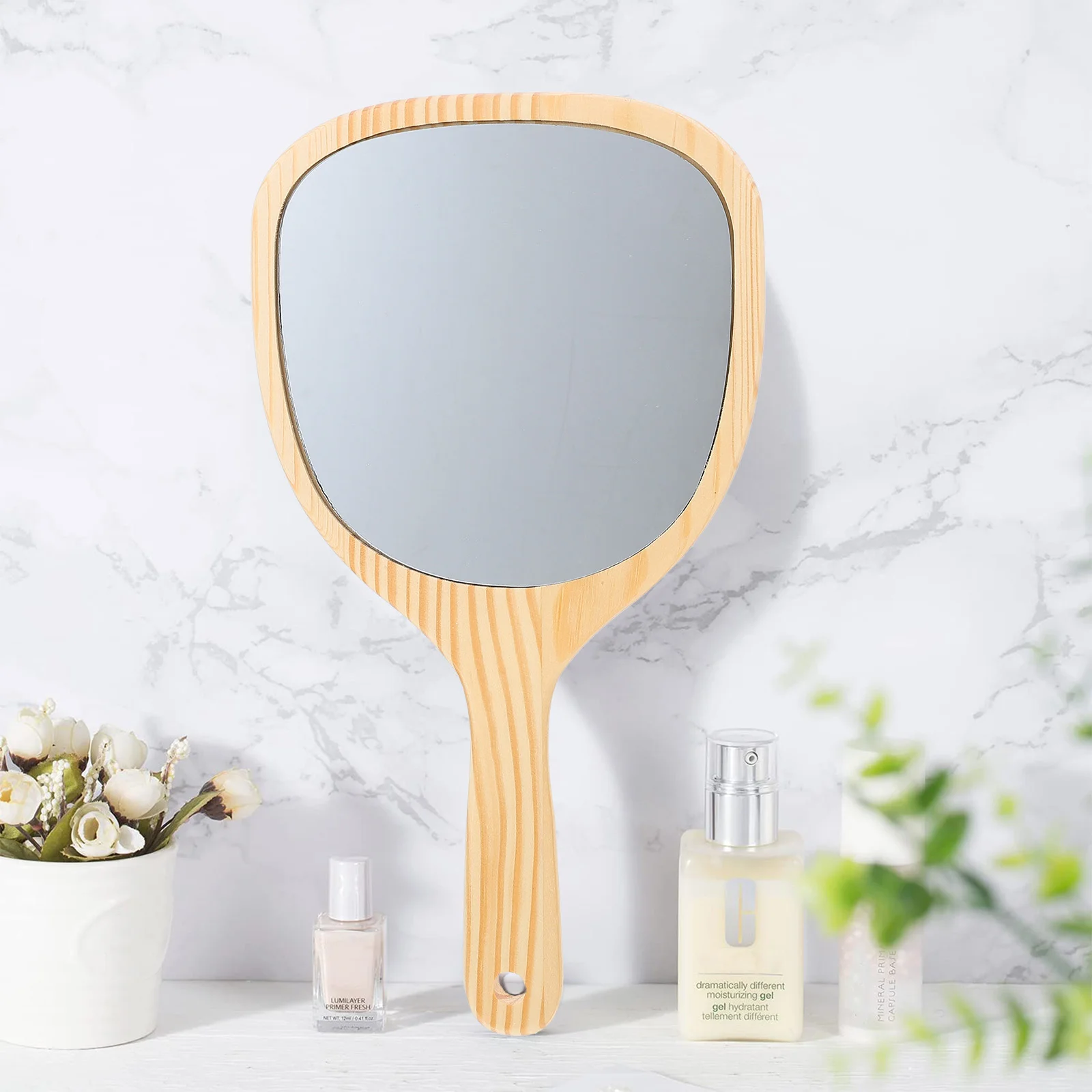 

Mirror Hand Makeup Handheldheld Handlemirrorswooden Compact Personal Woodvanity Small Mirrora Barber Stand Tabletop Decorative