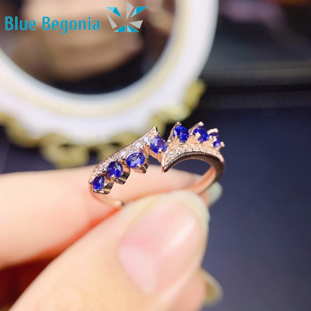 

Natural Sapphire Ring 7pcs 2.5MM Genuine Blue Gemstone Fine Jewelry for Women Anniversary Gift 925 Sterling Silver