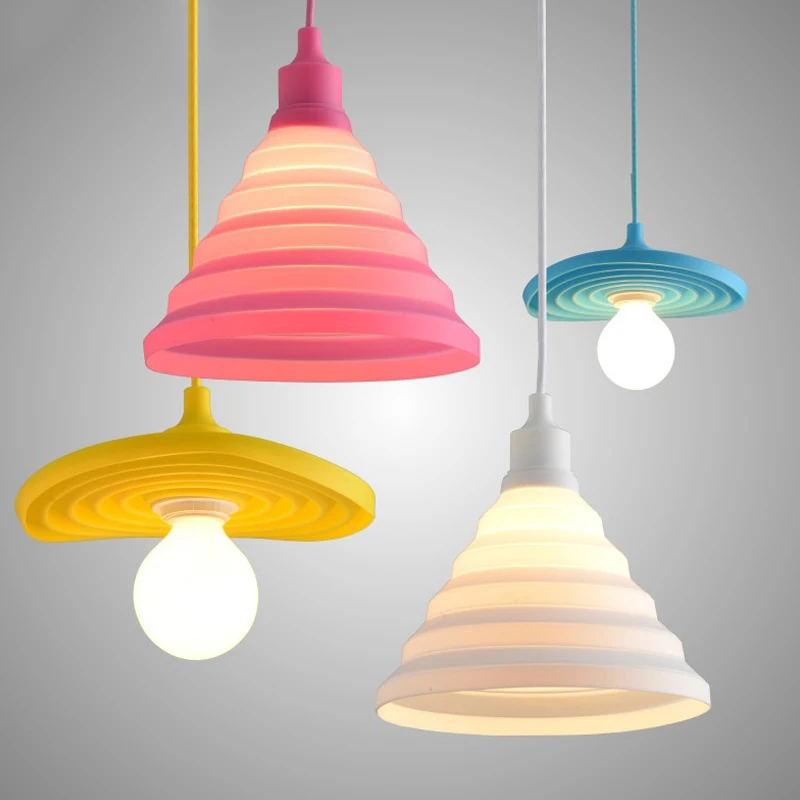 

Nordic Designer Simple Wire Chandelier LED E27 Silicone Pendant Lights Fixture Kitchen Bar Hotel Home Indoor Decor