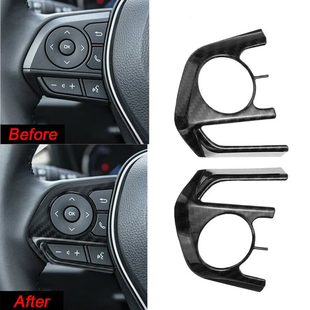 

Sticker Decoration Cover Trims 2PCS Car Accessories Carbon Fiber Steering Wheel Button Cover For RAV4 2019 2020