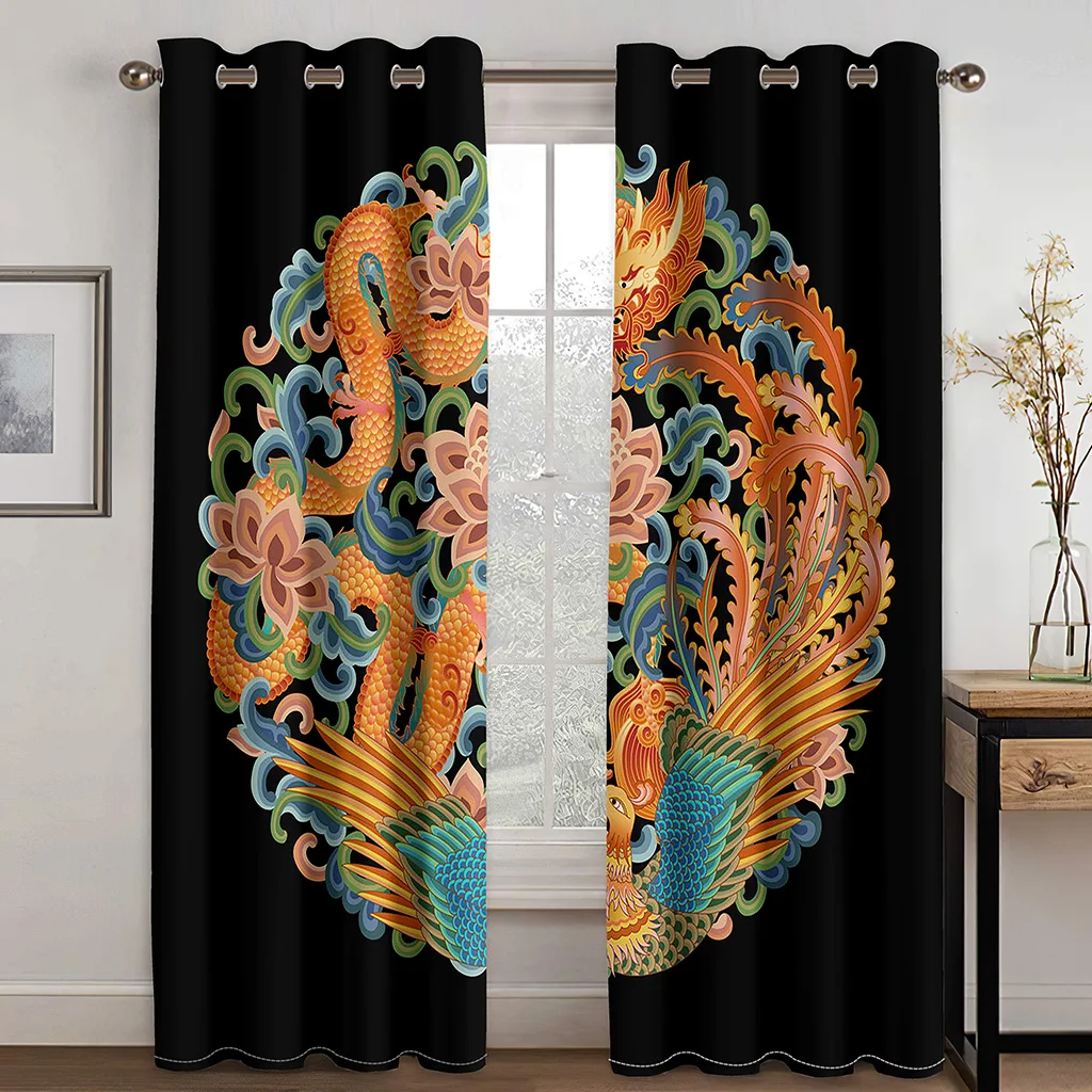 

Gold Chinese Vintage Animal Plant Luxury Window Curtains in the Kids Bedroom Living Room Hall Treatments Kitchen Drapes Blinds