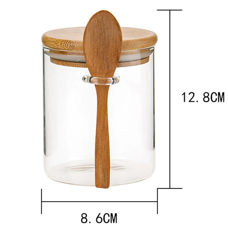 

1 Set Glass Food Storage Jars Borosilicate Glass Canisters Glass Transparent Seasoning Jar With Bamboo Lid & Bamboo Spoons