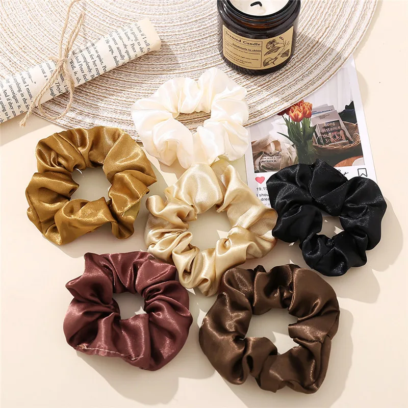 

1PC Satin Silk Color Women Silk Scrunchie Elastic Handmade Multicolor Hair Band Ponytail Holder Headband Hair Accessories