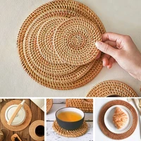 cup mat round natural rattan hot pad hand woven hot insulation placemats table padding kitchen decoration accessories