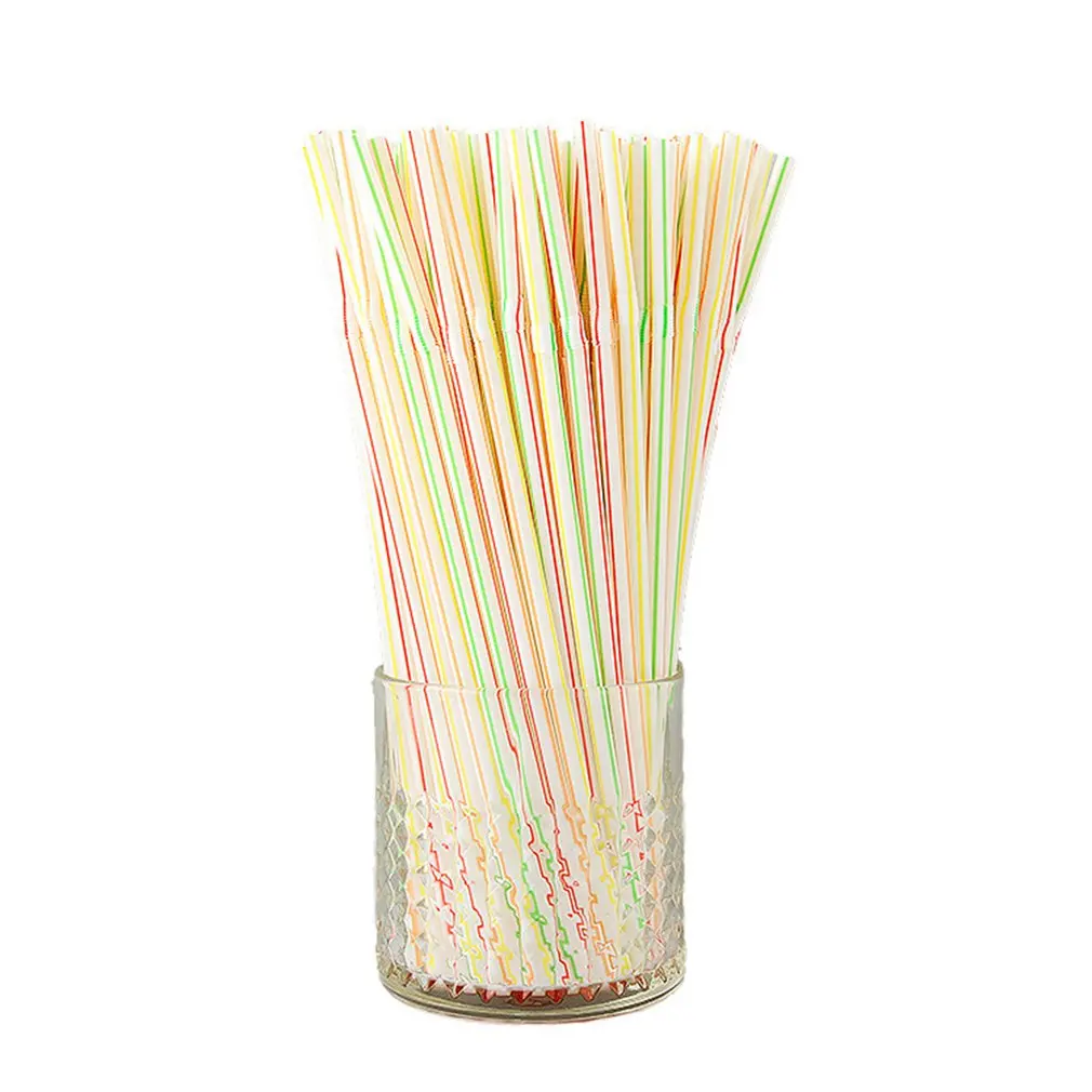 

100Pcs Plastic Drinking Straws 8 Inch Long Multi-Colored Striped Bendable Disposable Straws Party Multi Colored Rainbow Straw