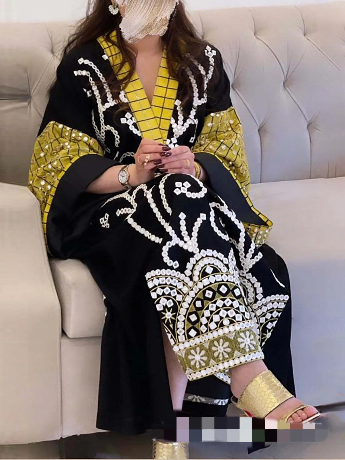 Этническое мусульманское платье макси с принтом Абайи кимоно кардиган Женский