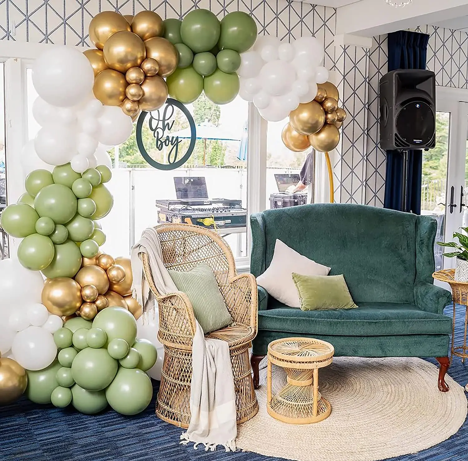 

Avocado Green Balloon Arch Kit White Gold Retro Style Latex Globos for Baby Shower Wedding Birthday Party Decoration