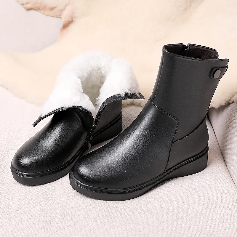 AIYUQI Women Winter Boots Non Slip 2023 New Genuine Leather Women Ankle Boots Natural Wool Warm Large Size Mom Snow Boots Women