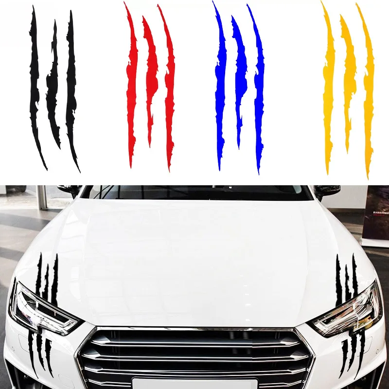 

2PCS Car Stickers Reflective Monster Claw Marks Scratch Stripe Marks Auto Headlight Decal Dinosaur Raptor Scratches Decor