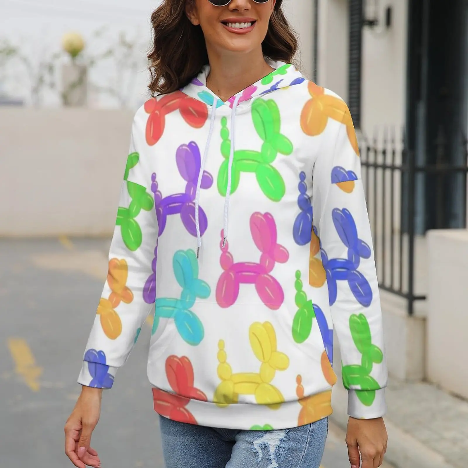 Худи с воздушными собаками милая уличная одежда принтом животных Толстовка