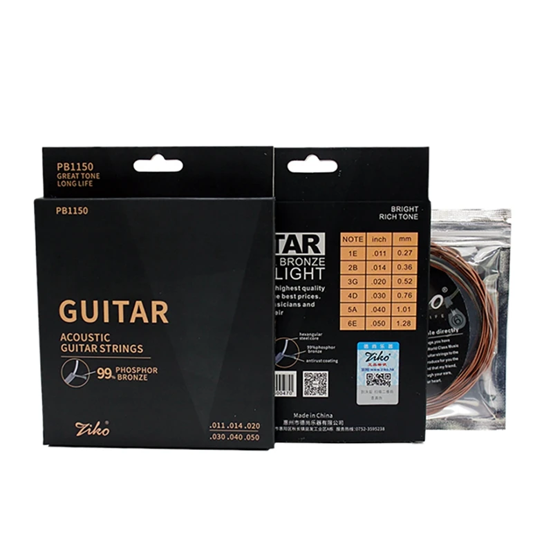 

Струны для акустической гитары Ziko PB1150, гитарные струны из никелированной углеродистой стали с шестигранным сплавом и 99% покрытием из фосфор...
