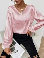 early spring 2022 v neck pullover leopard print blouse jacquard long sleeves stylish and sexy rayon versatile loose top