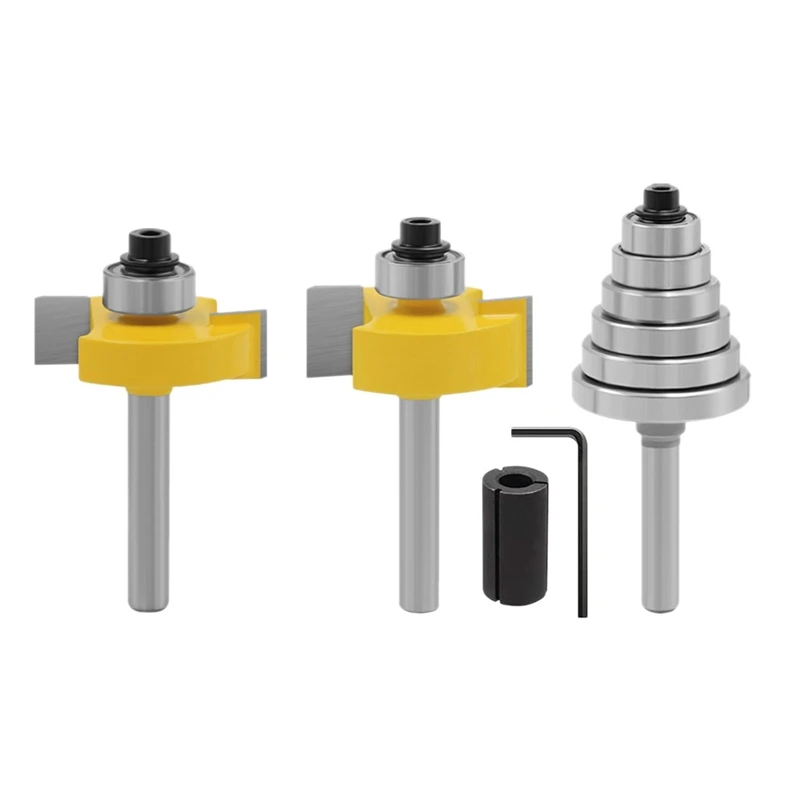 

1/4 Inch Shank Rabbet Router Bits With 6 Bearings, Carbide Tipped Rabbeting Router Bit Set, Interchangeable Bearings
