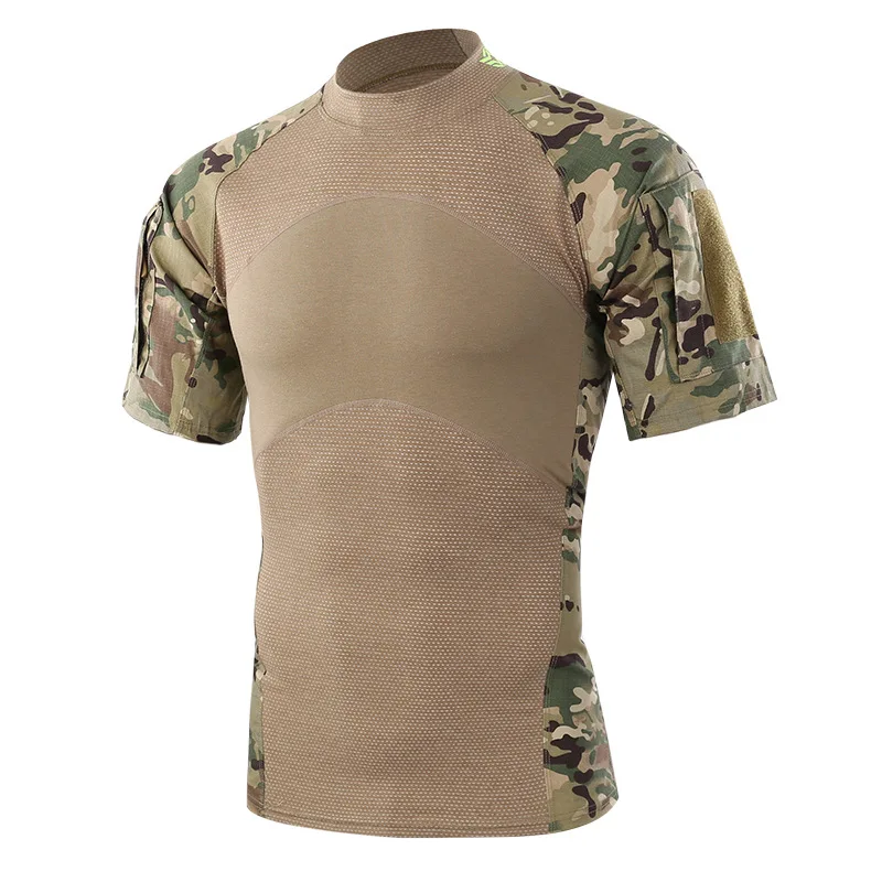 Man Fashion Tactical Running T-Shirts Thick Cotton Camouflage Short Sleeve Military Shirt Sport Breathable Dry Patriotic Apparel