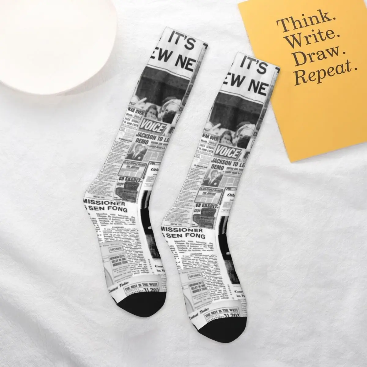 

Newspaper Collage Socks Old American Newspapers Modern Outdoor Mid Stockings Large Chemical Fiber Unisex Fancy Socks