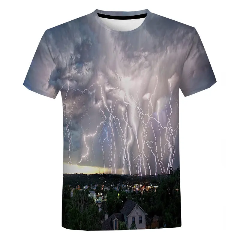 

Summer 3D Digital Printed T Shirts New Men's Oversized Casual Lightning Cool T-Shirt for Men Short Sleeve Tee