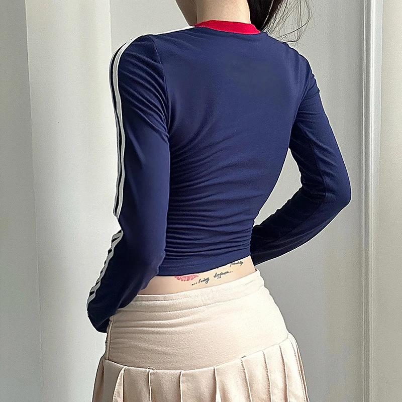 IAMHOTTY Женский Облегающий Топ С Длинными Рукавами Укороченная Футболка