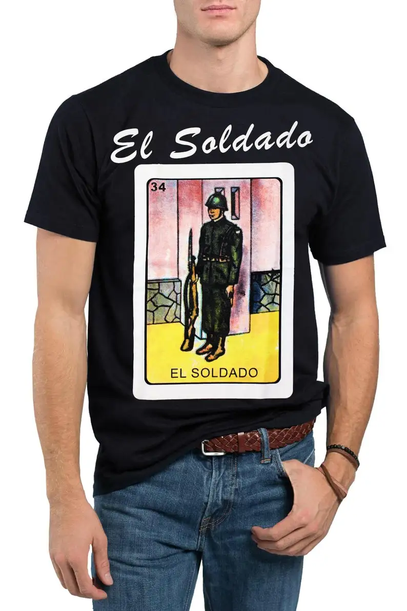 El Soldado Loteria Mexican Bingo T-Shirt Novelty Funny Family Tee Black New