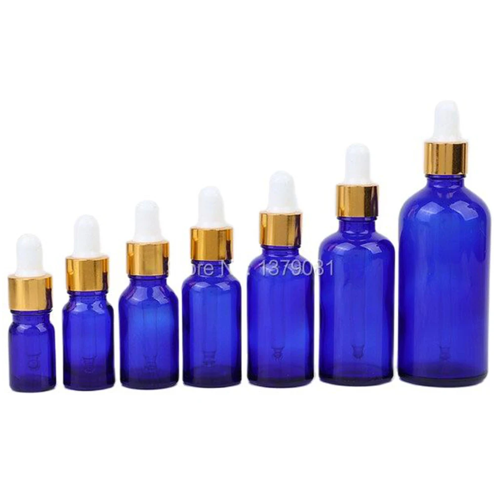 

5ml,10ml,15ml,20ml,30ml,50ml,100ml Blue Mini Glass Bottles with Dropper DIY Sample Vial Essential Oil Bottle Gold Rim Free ship