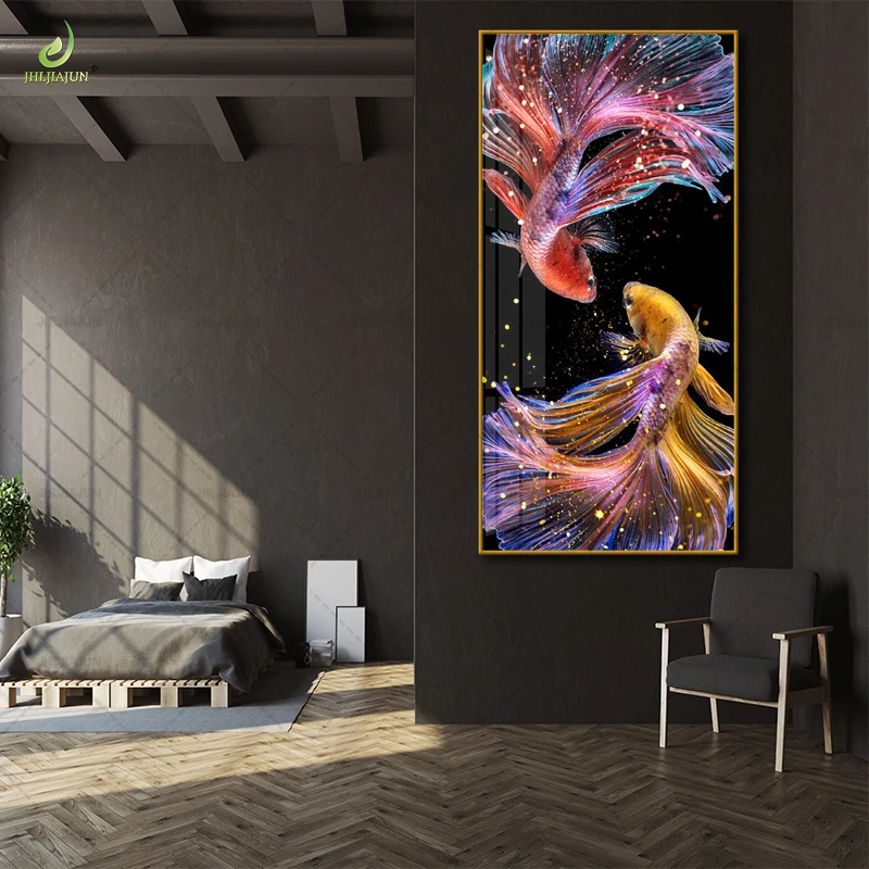 Изысканный постер HD Koi фон для входа Хрустальный фарфор Золотая рамка роспись