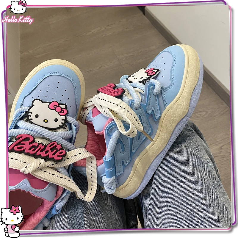 

Sanrio Hello Kitty Women's Sports Shoes Y2K Versatile Thick Sole Shoes Kawaii Girls' Campus Outdoor Sports Canvas Shoes Gift