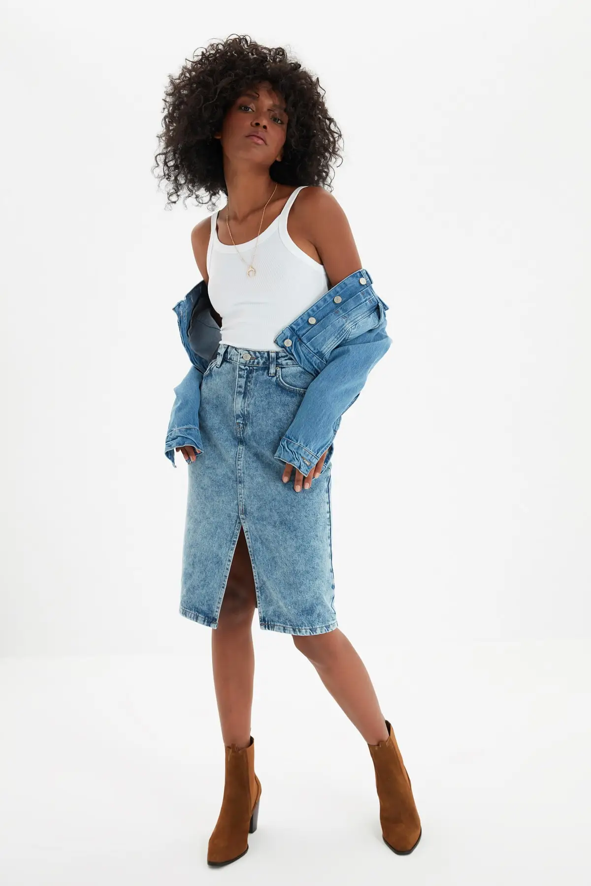 Трендовая джинсовая миди юбка TWOAW22ET0084 | Женская одежда