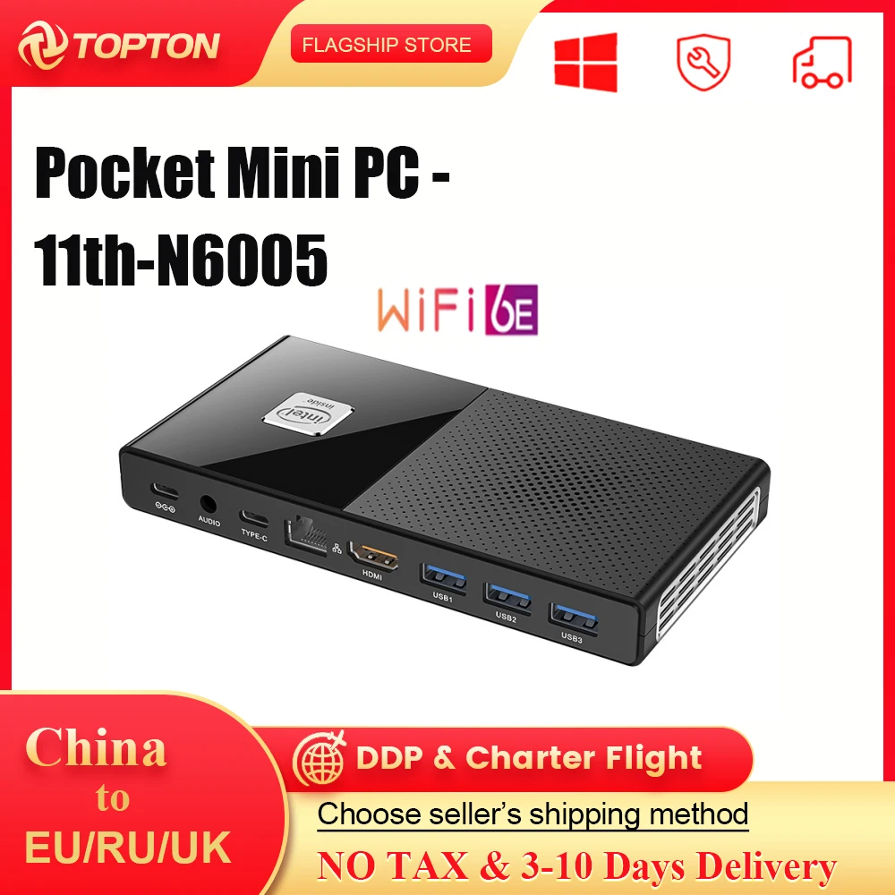 Portable Mini PC M6 Pentium N6005 8/16GB LPDDR4 2933MHz NVMe WiFi6 BT5.2 Windows 11 2.5G LAN Type-C HDMI2.0 Pocket  Computer