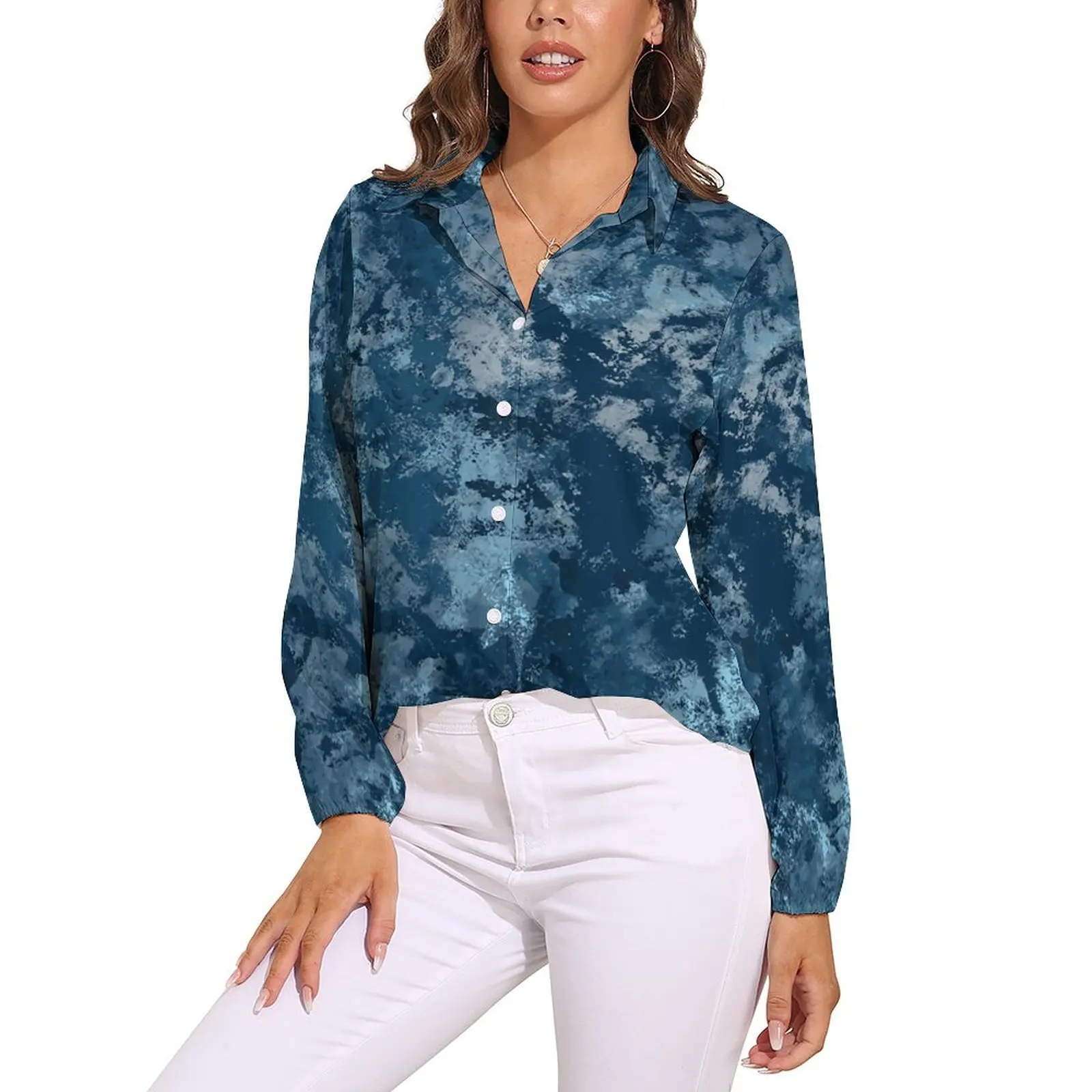 

Watercolor Tie Dye Loose Blouse Abstract Pop Art Casual Oversized Blouses Woman Long Sleeve Funny Shirt Spring Graphic Tops