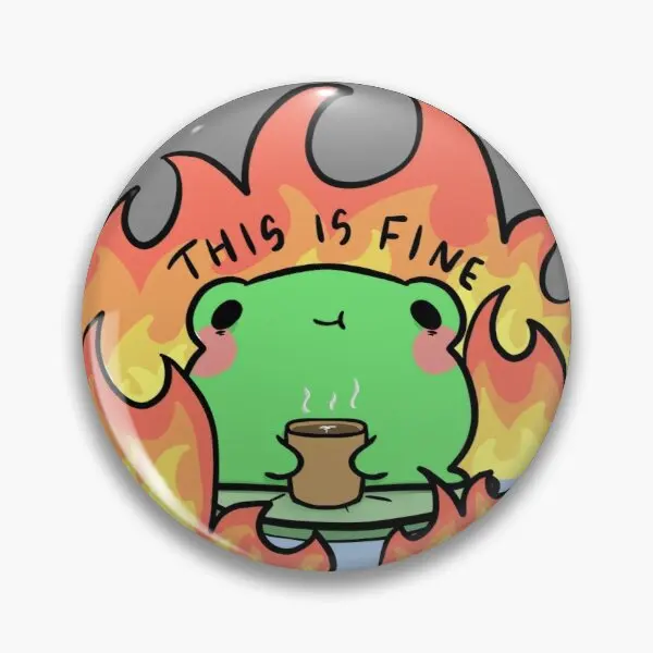 

Froggie This Is Fine Customizable Soft Button Pin Collar Creative Fashion Funny Decor Badge Gift Lover Hat Metal Cute Brooch