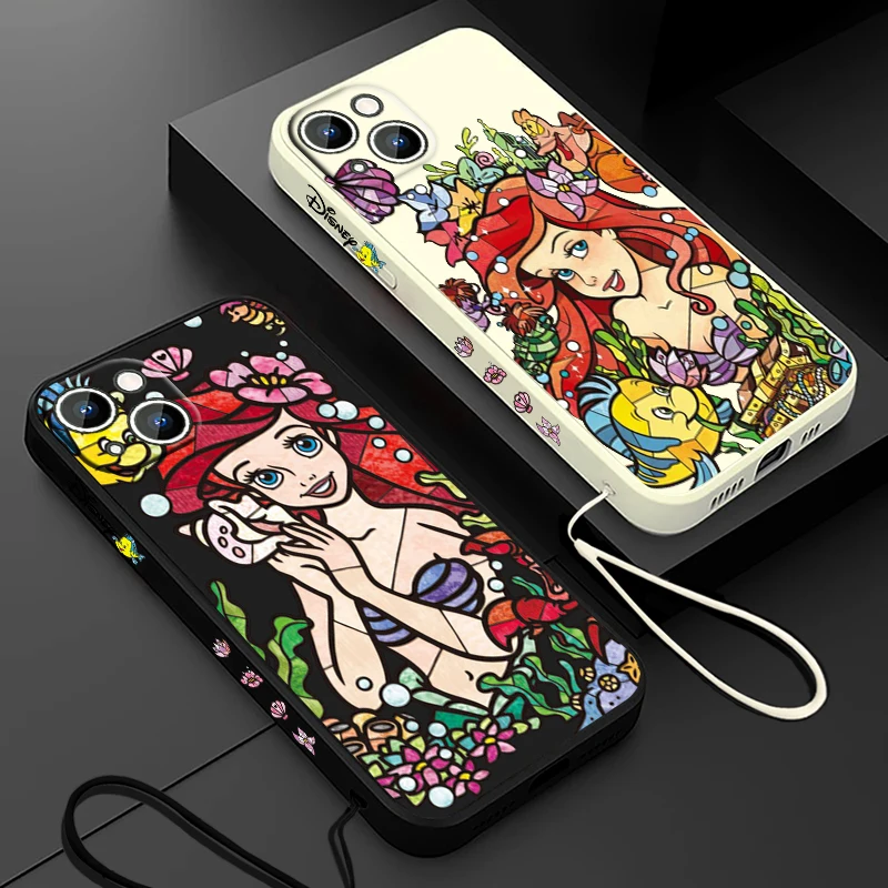

Disney Princess little Mermaid Apple iPhone Phone Case For 14 13 12 11 Pro Max Plus XS XR X 8 7 SE 2 3 Liquid Left Rope Cover