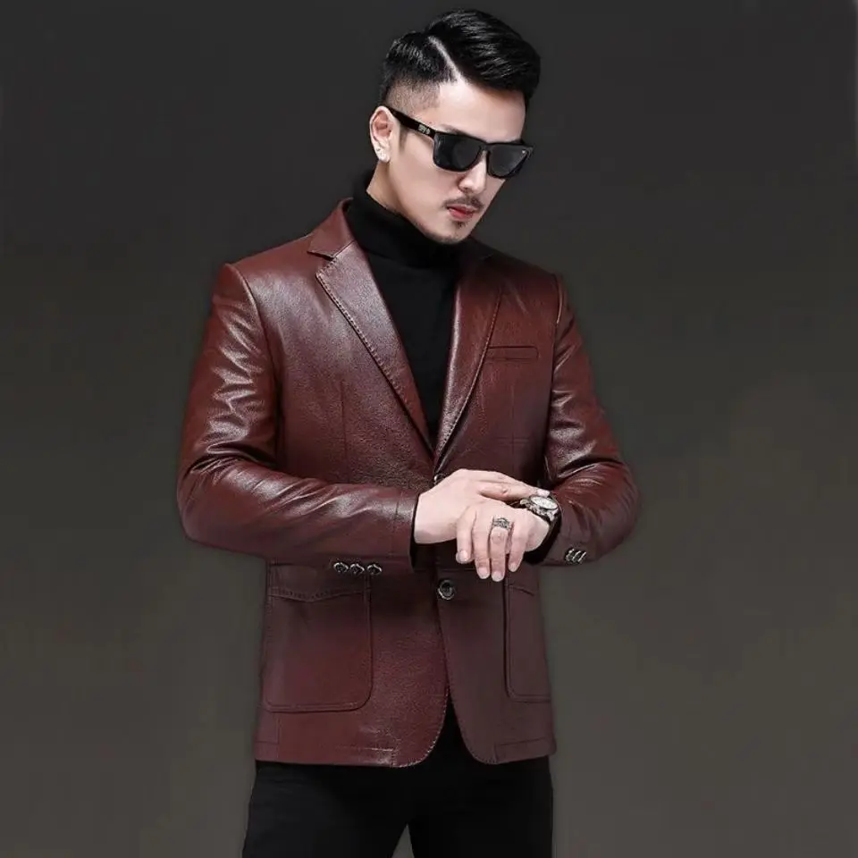 

2022 New Dress Suit Coat Men's Jackets Men's Business Leather Jackets Men's New Korean Style Slim Thin Trend Leather Jackets Q11